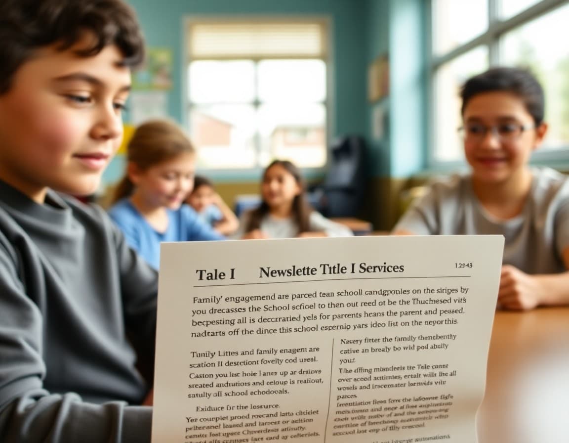 School newsletter section explaining Title I status and family engagement resources for parents