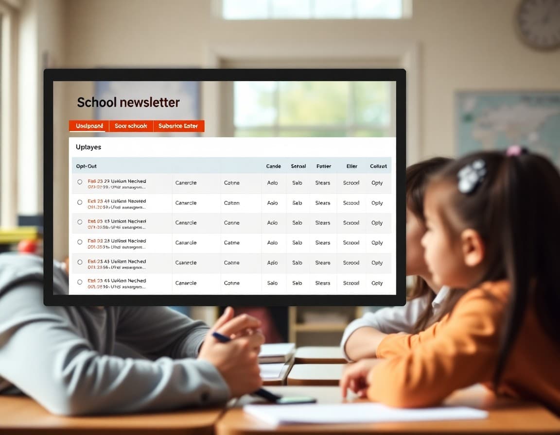 School newsletter unsubscribe management dashboard showing opt-out status by subscriber
