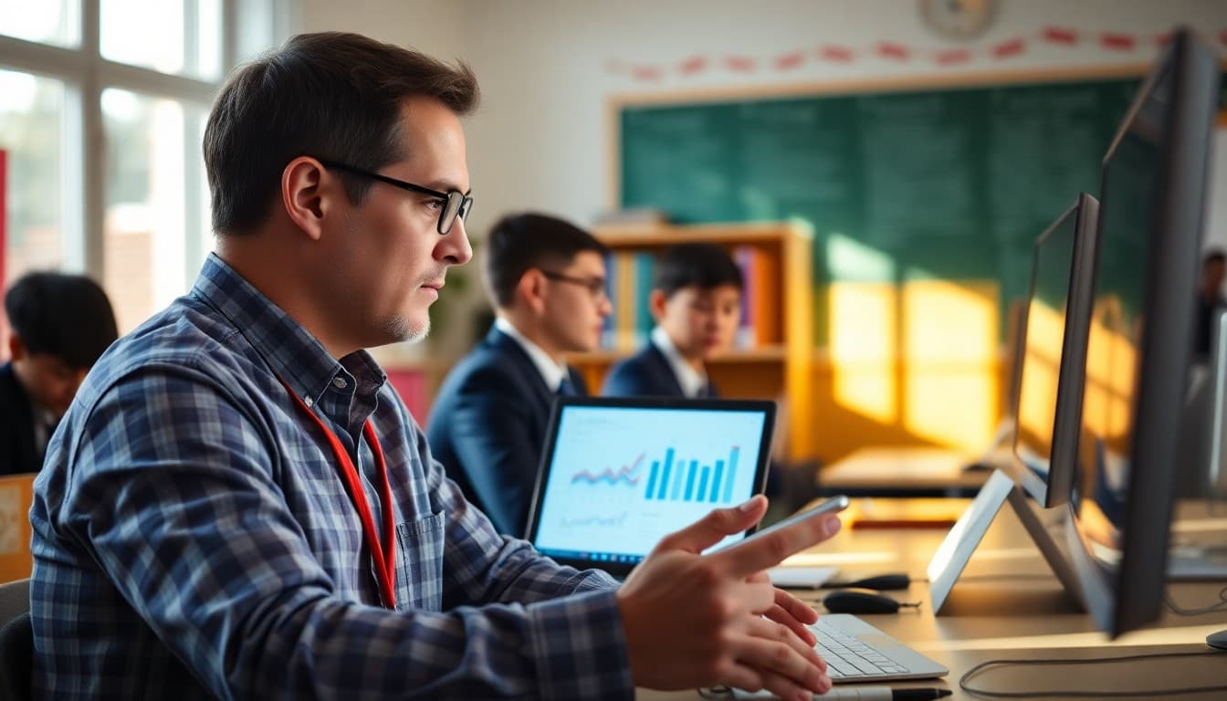 School administrator reviewing newsletter unsubscribe data analytics on computer