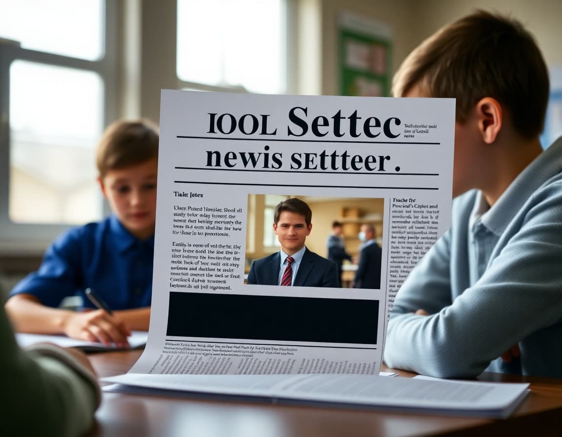 School newsletter displayed with a video thumbnail of a principal's message embedded