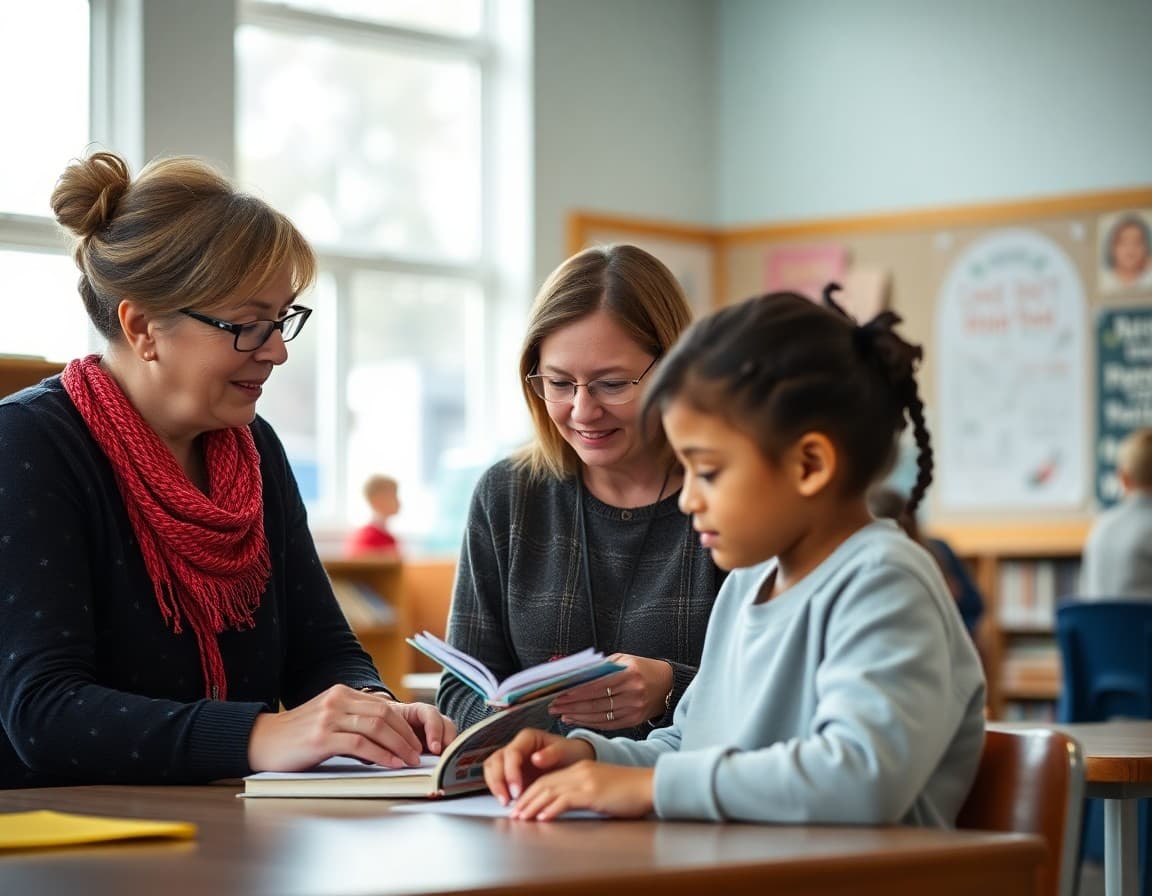 Parent volunteers working with students in a school library and classroom setting during volunteer week