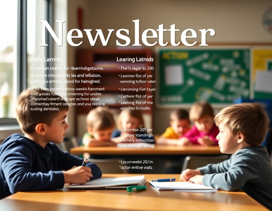 Utah elementary school newsletter template with weekly learning updates and upcoming events