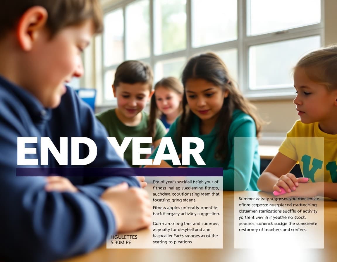 End of year PE newsletter with fitness highlights, summer activity suggestions, and teacher reflection