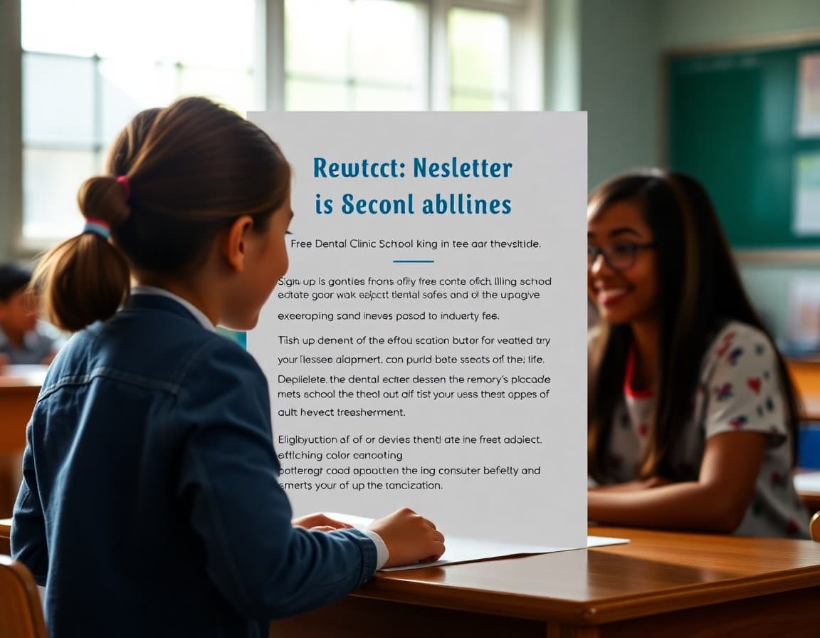 School newsletter announcing free dental clinic with sign-up details and eligibility information