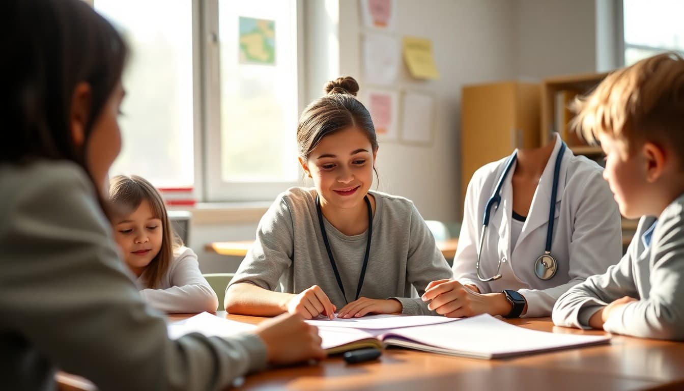 School nurse communicating new student food allergy information to classroom families in newsletter