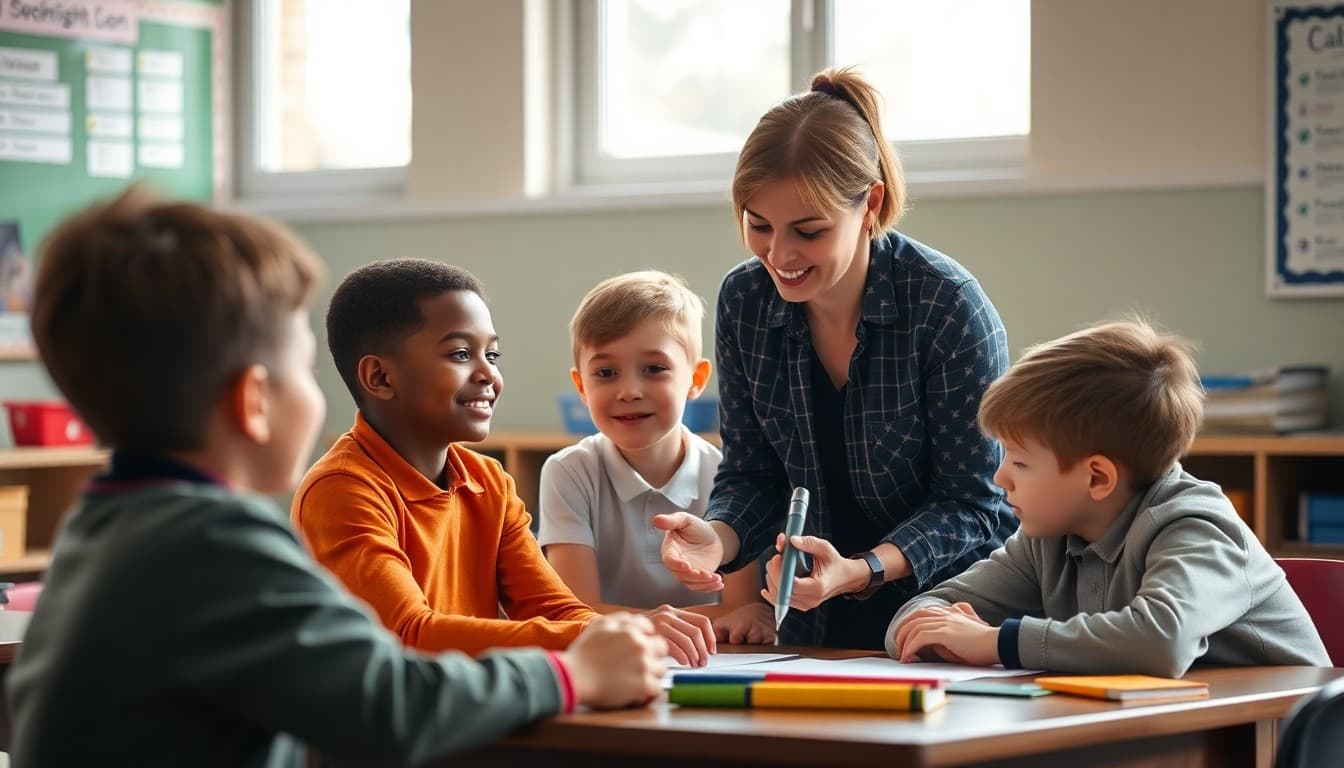Teacher supporting student social emotional wellbeing during collaborative classroom activity