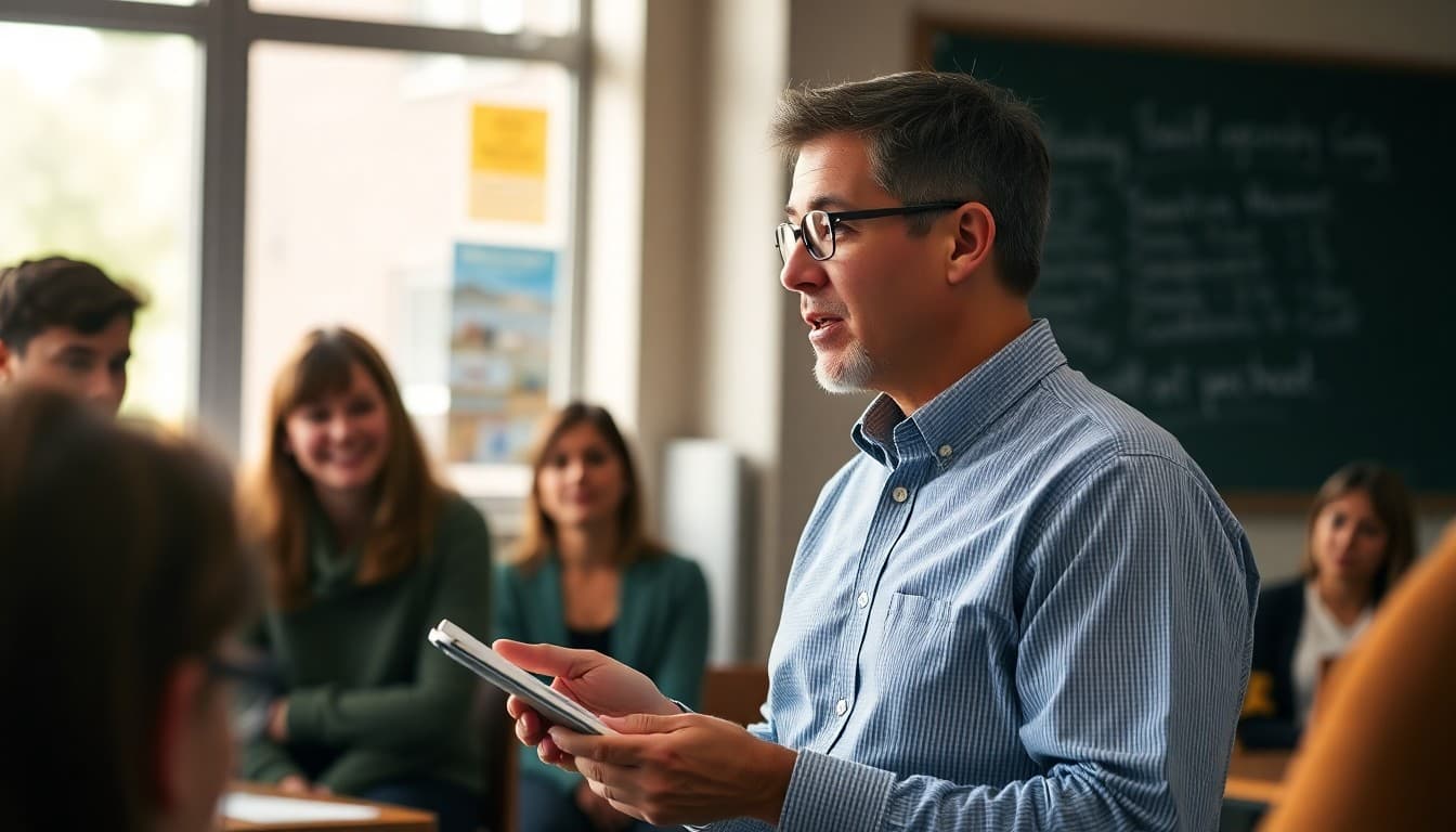 California high school teacher presenting a-g course requirements to parents at an information night