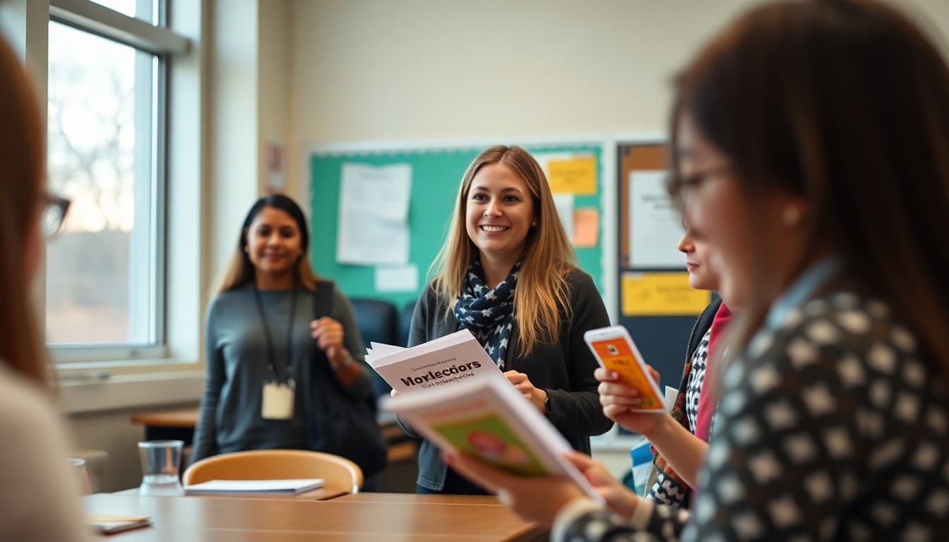 Ninth grade civics teacher welcoming students with beginning of year materials on the first day