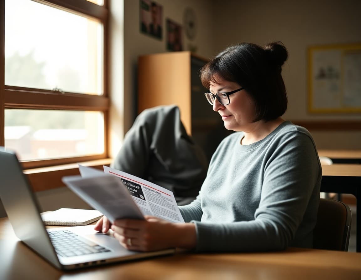 Colorado parent reading a high school teacher newsletter on a laptop