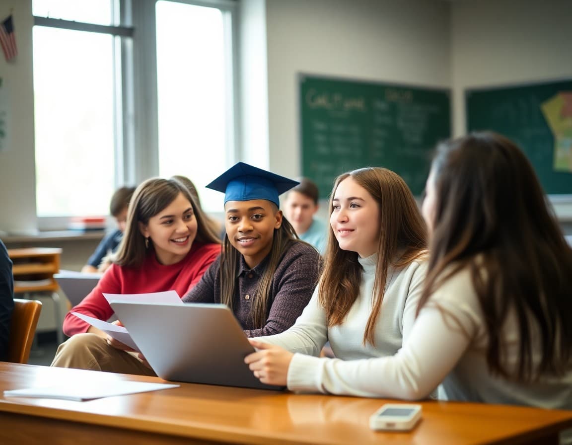 Delaware high school students in a classroom reviewing graduation requirements with a teacher
