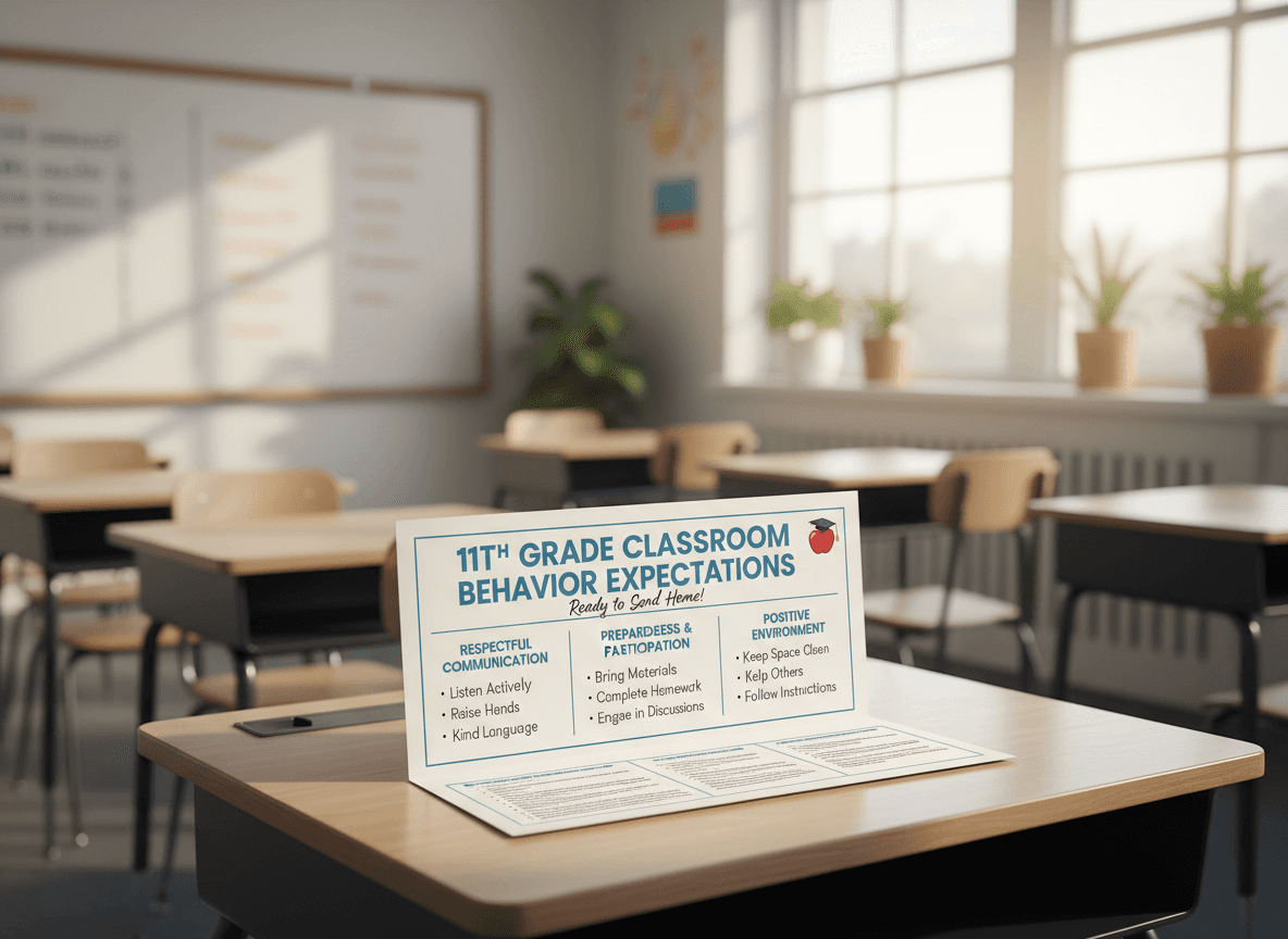 Printed 11th grade classroom behavior expectations newsletter ready to send home