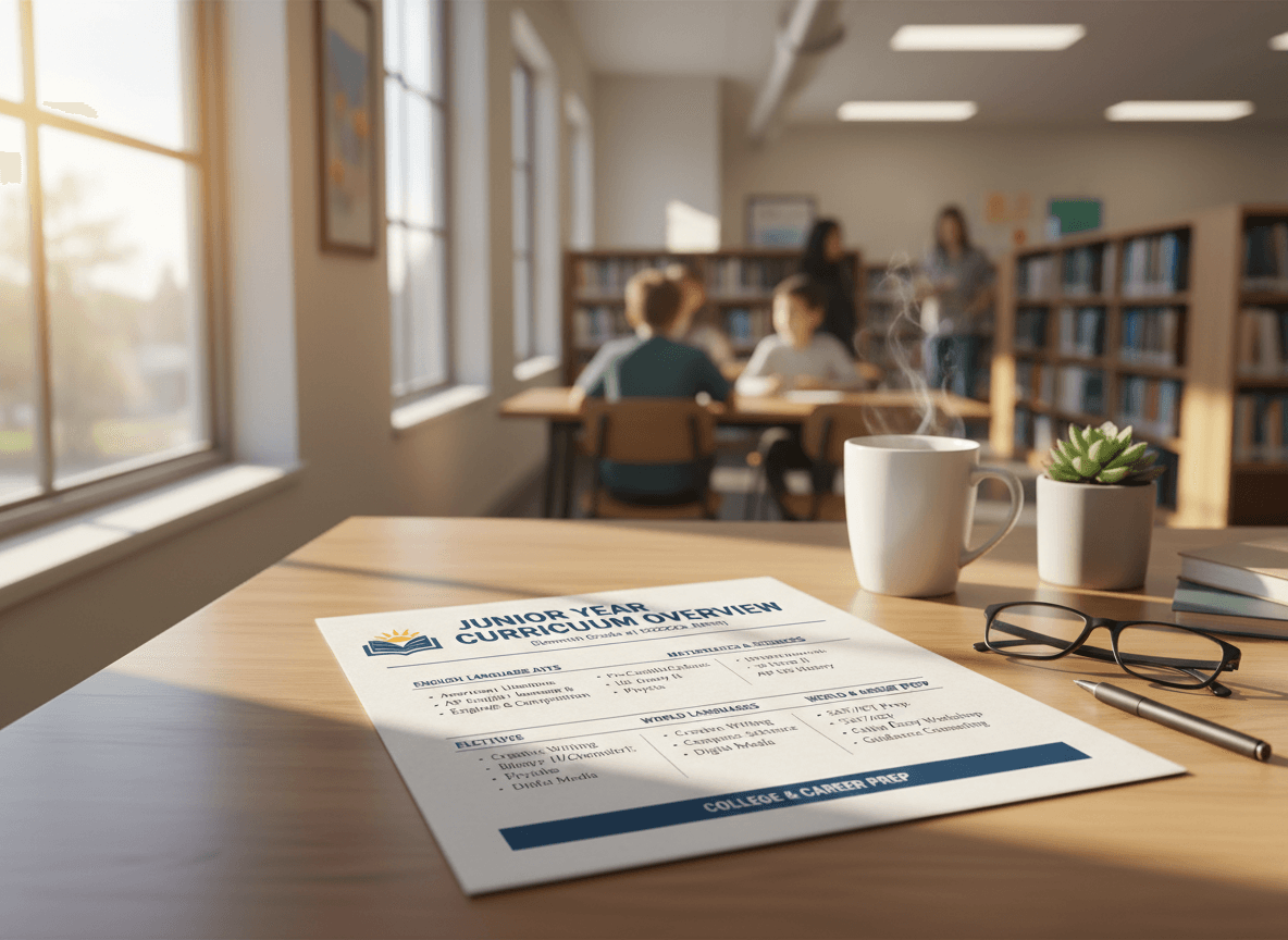 Eleventh grade curriculum overview printed as a parent newsletter for junior year families