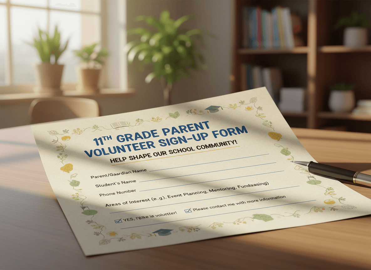 11th grade parent volunteer sign-up form distributed through a school newsletter