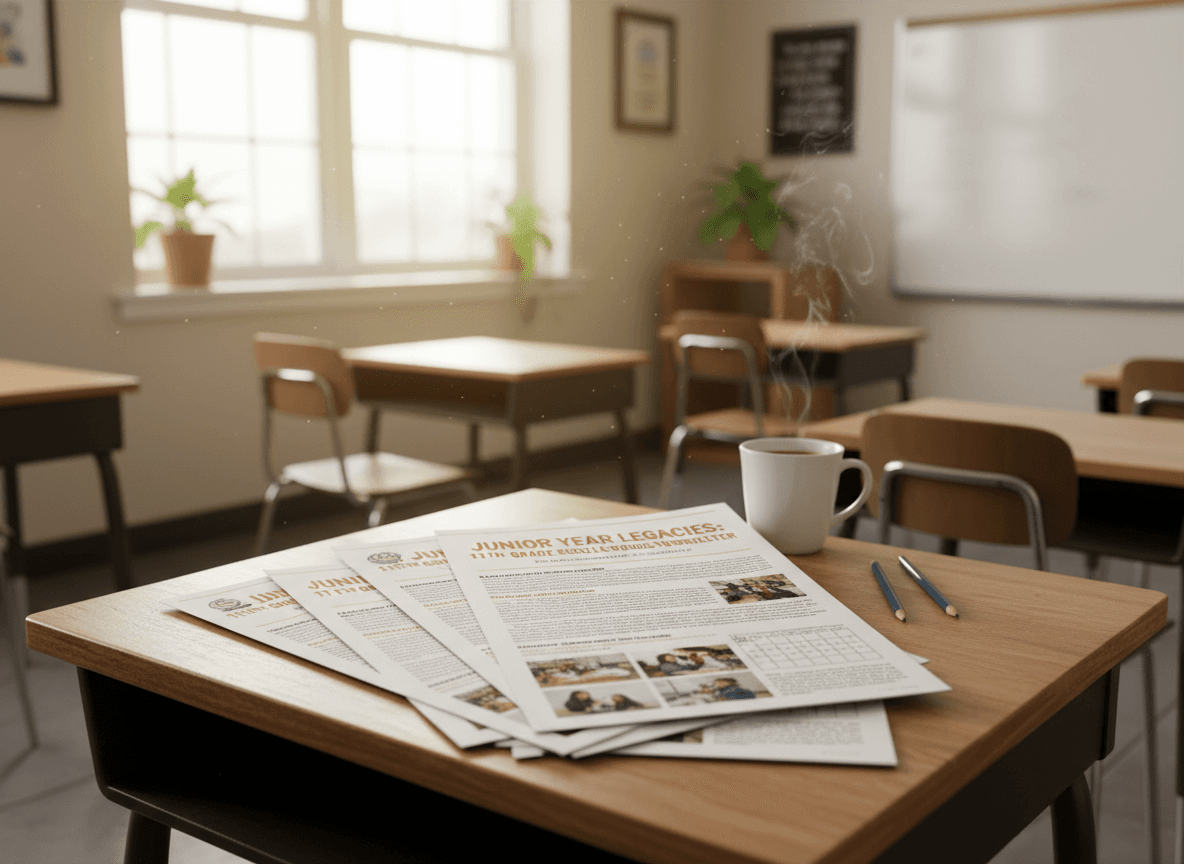 Eleventh grade social studies newsletter for junior year families printed and ready to distribute