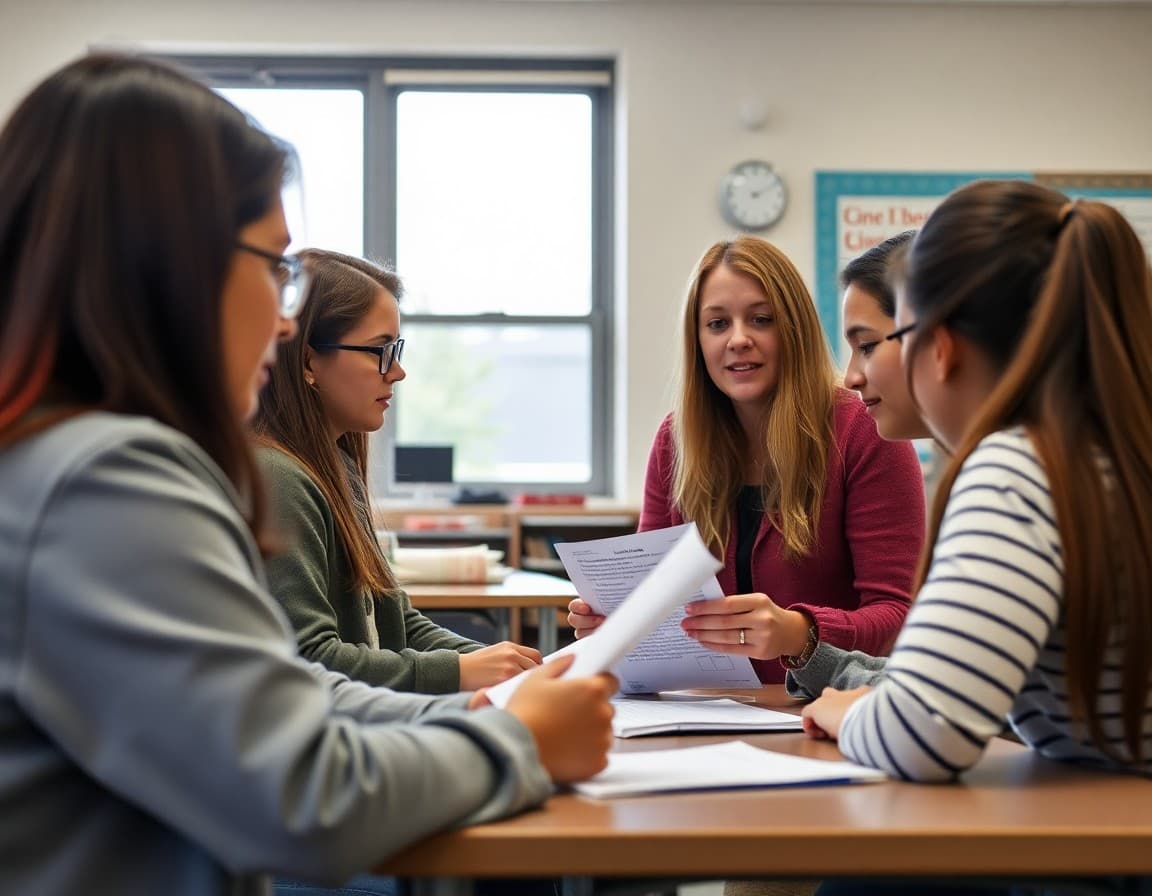 High school counselor helping 11th grade students understand their PSAT score reports