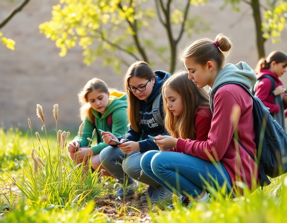 High school students conducting an outdoor environmental science field study activity