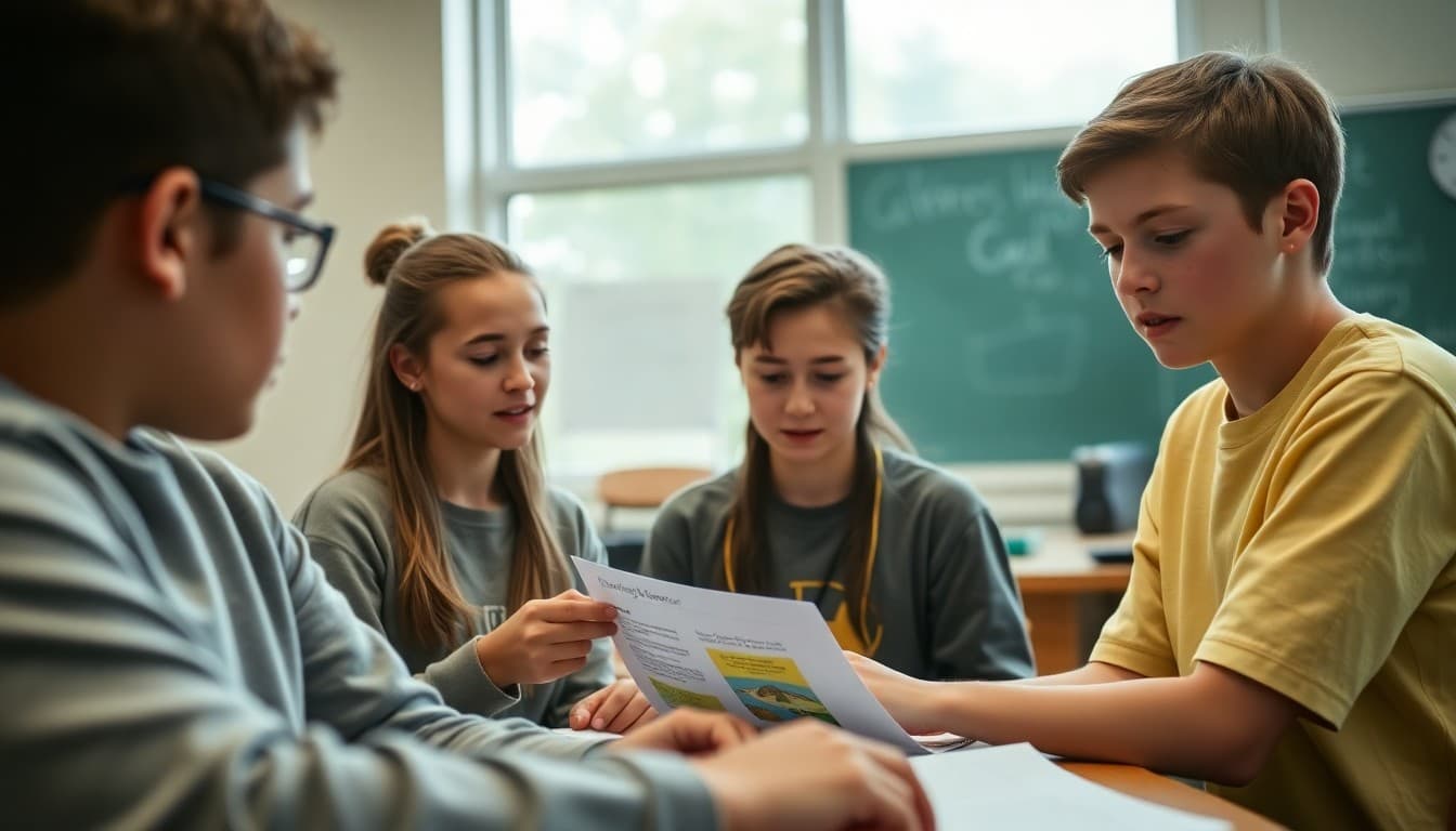Ninth grade students on the first day of environmental science class looking at course materials