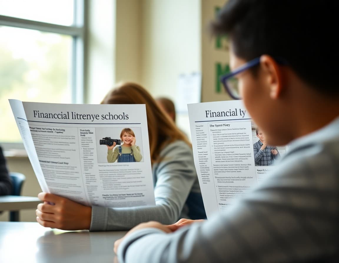 Financial literacy newsletter examples printed side by side showing different formats for 9th grade