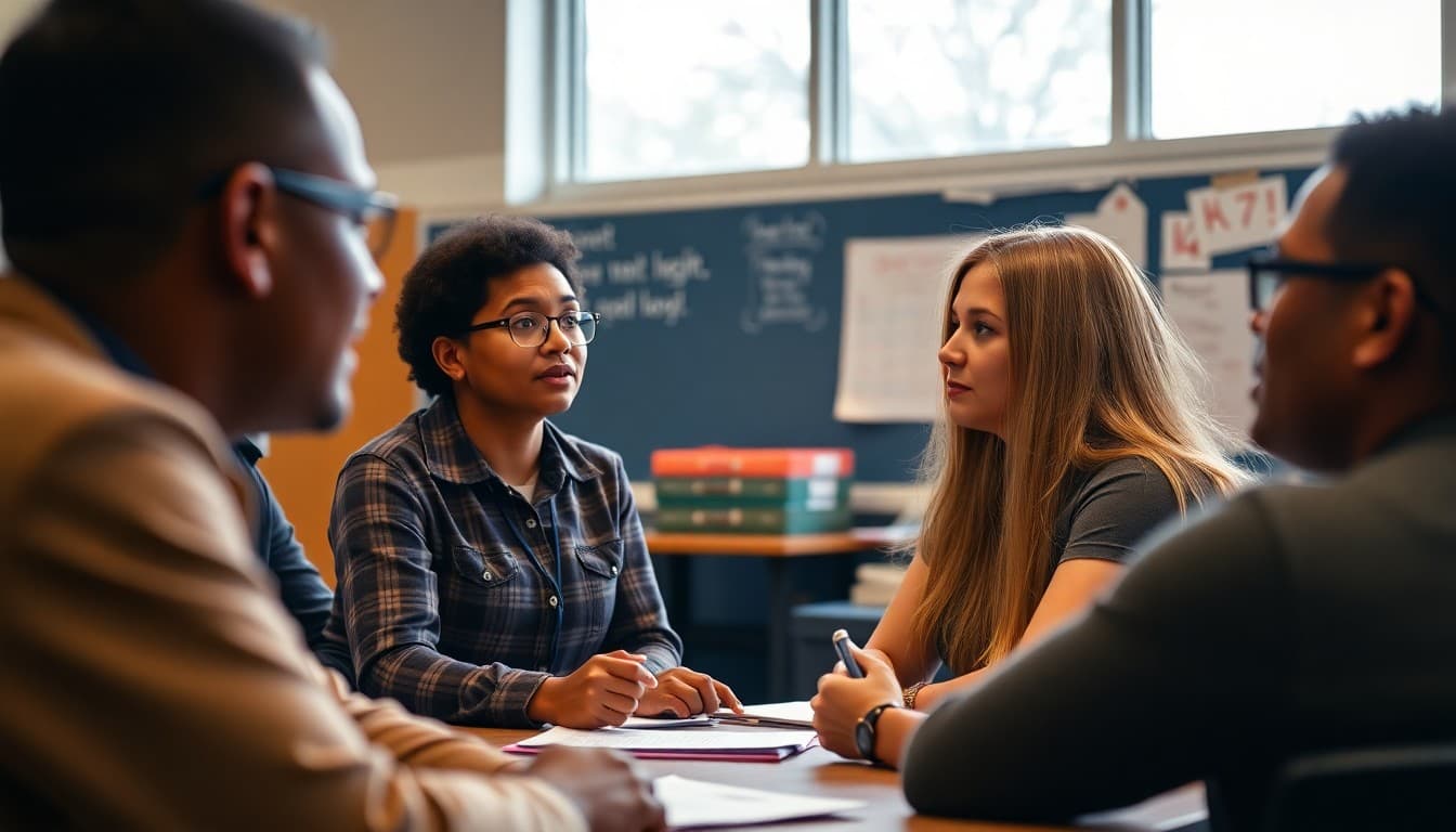 Georgia high school teacher presenting course requirements to parents at a back-to-school night in Atlanta
