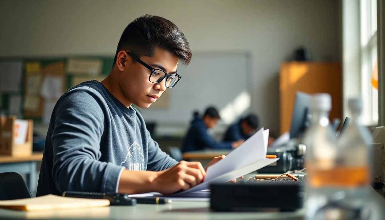 High school CTE student working on career pathway certificate in technical education program