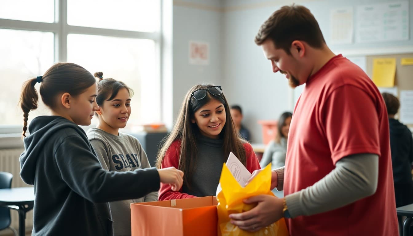 Key Club students working at a community service project with their faculty advisor