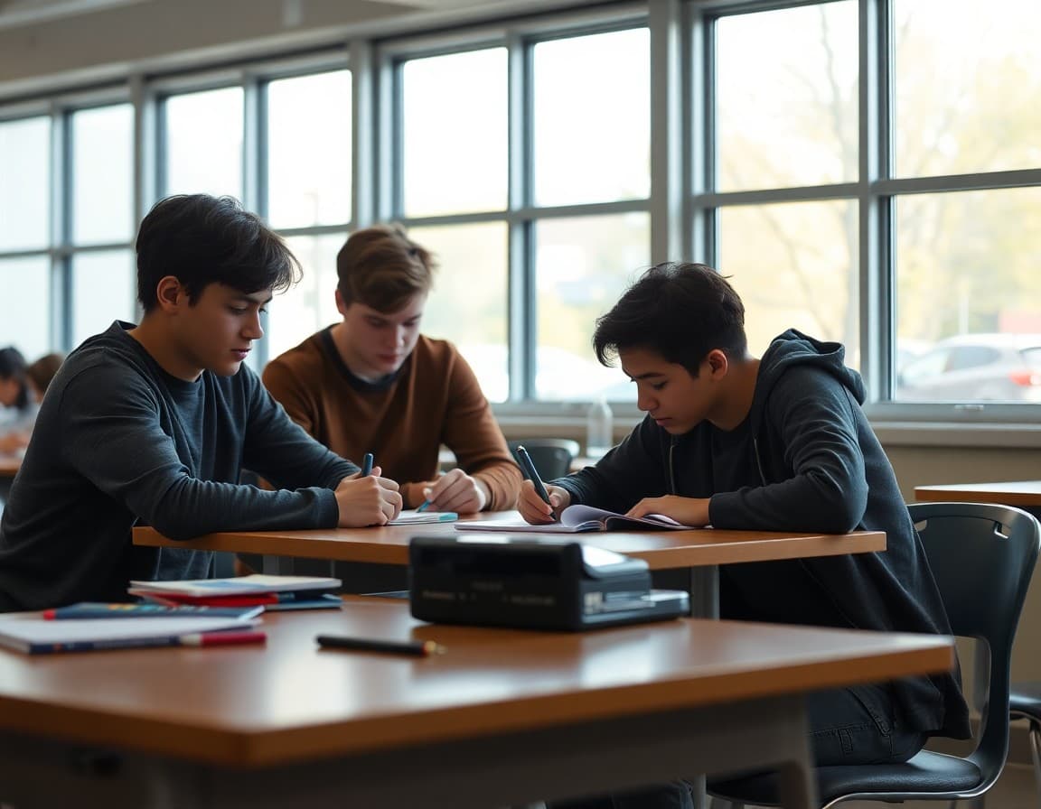 Math honor society students working on competition problems at a study table