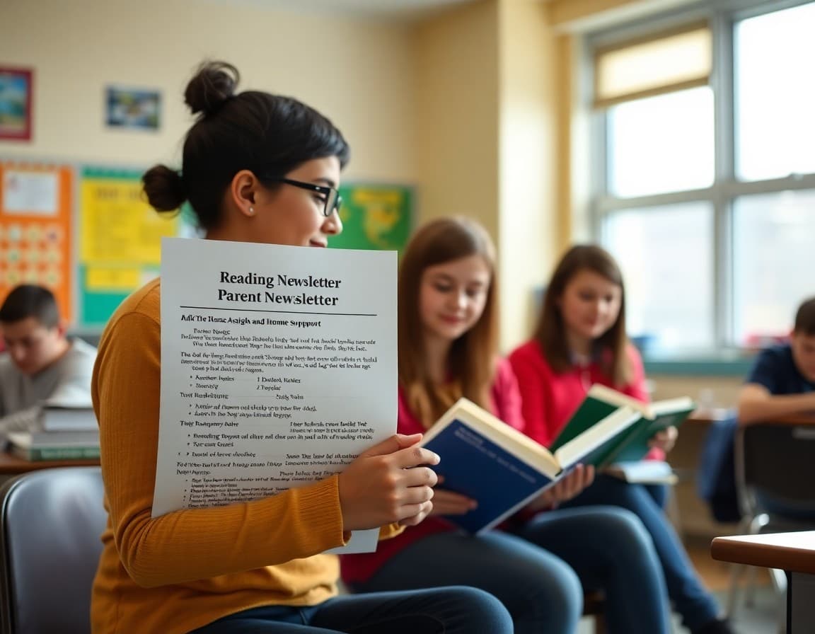 High school parent newsletter explaining reading assignments and home support strategies