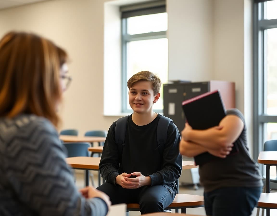 Tenth grade student meeting with counselor to review course selections and activities