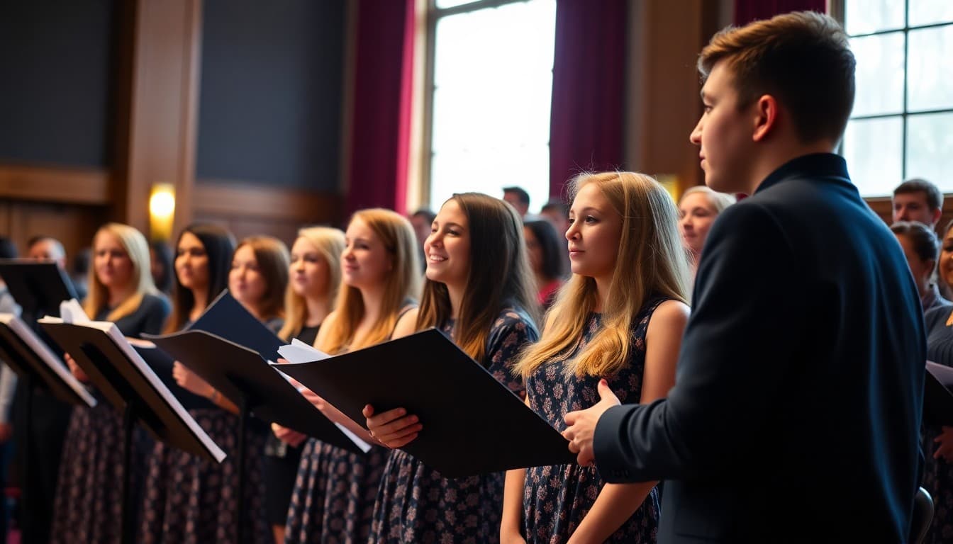 Tri-M music honor society students at a performance and induction ceremony on stage