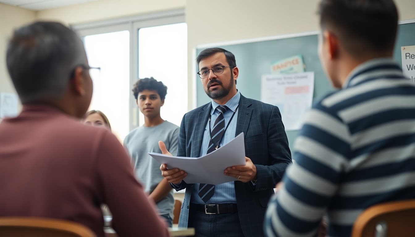 Illinois high school teacher at a Chicago area school presenting graduation requirements to parents