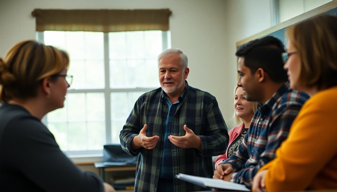 Kentucky high school teacher meeting with parents at a rural school family engagement night