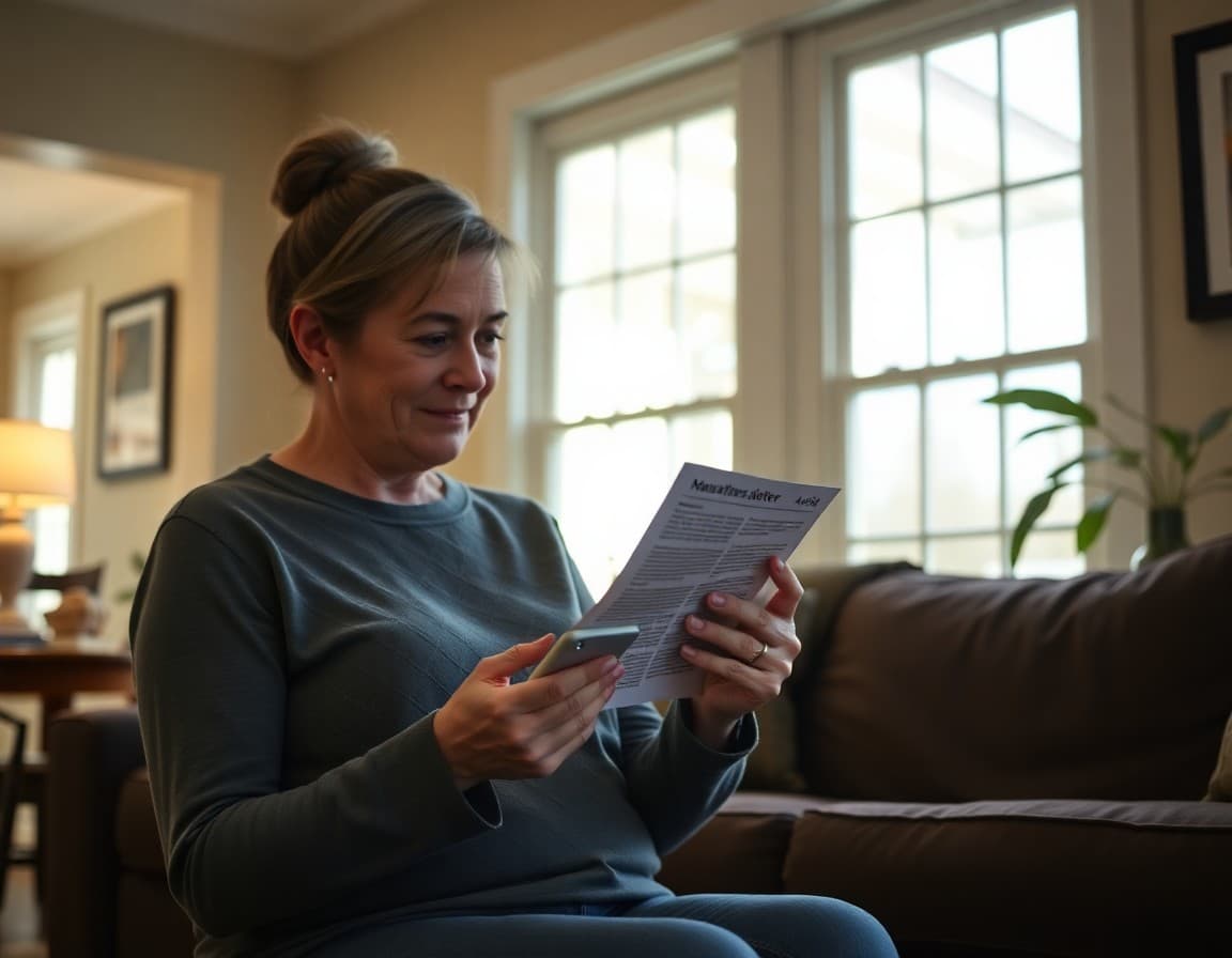Maryland parent reading a teacher newsletter on a phone in a suburban home