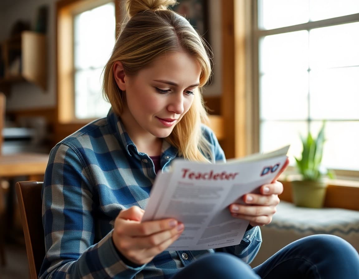 Montana parent reading a teacher newsletter on a phone in a ranch home setting