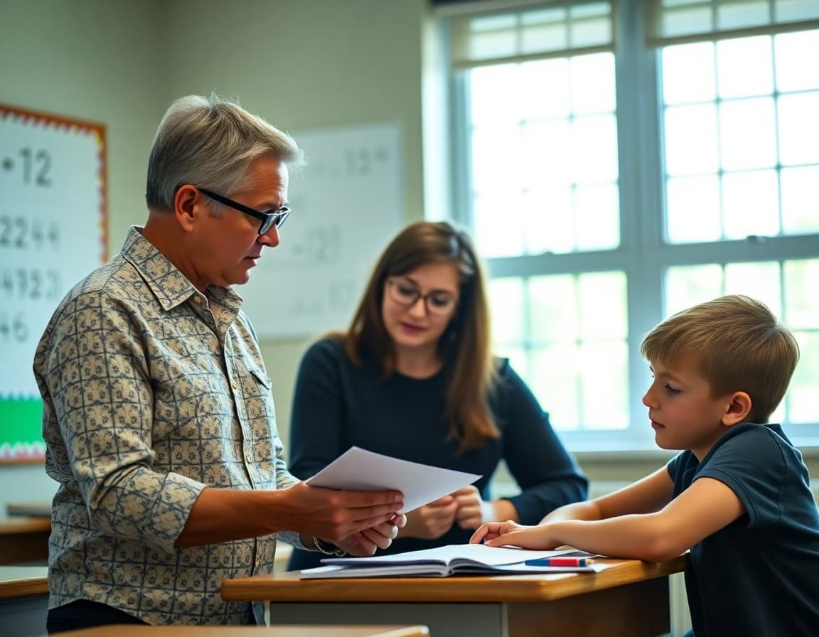 Math teacher reviewing multiplication patterns with a high school student who needs remediation