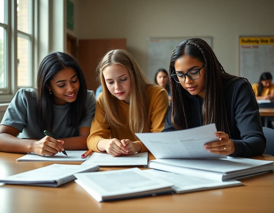 North Carolina high school students in a college prep class reviewing application materials