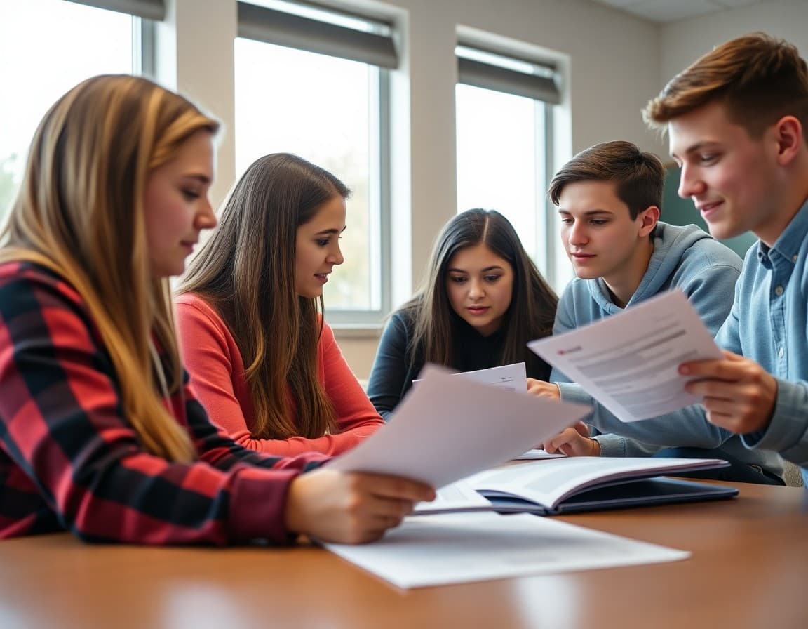Nebraska high school students in college prep class reviewing application materials