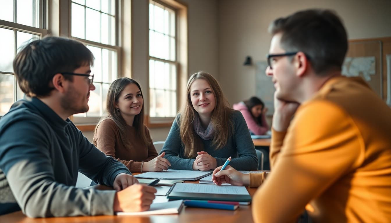 Nebraska high school teacher at a small-town school meeting with parents about graduation planning