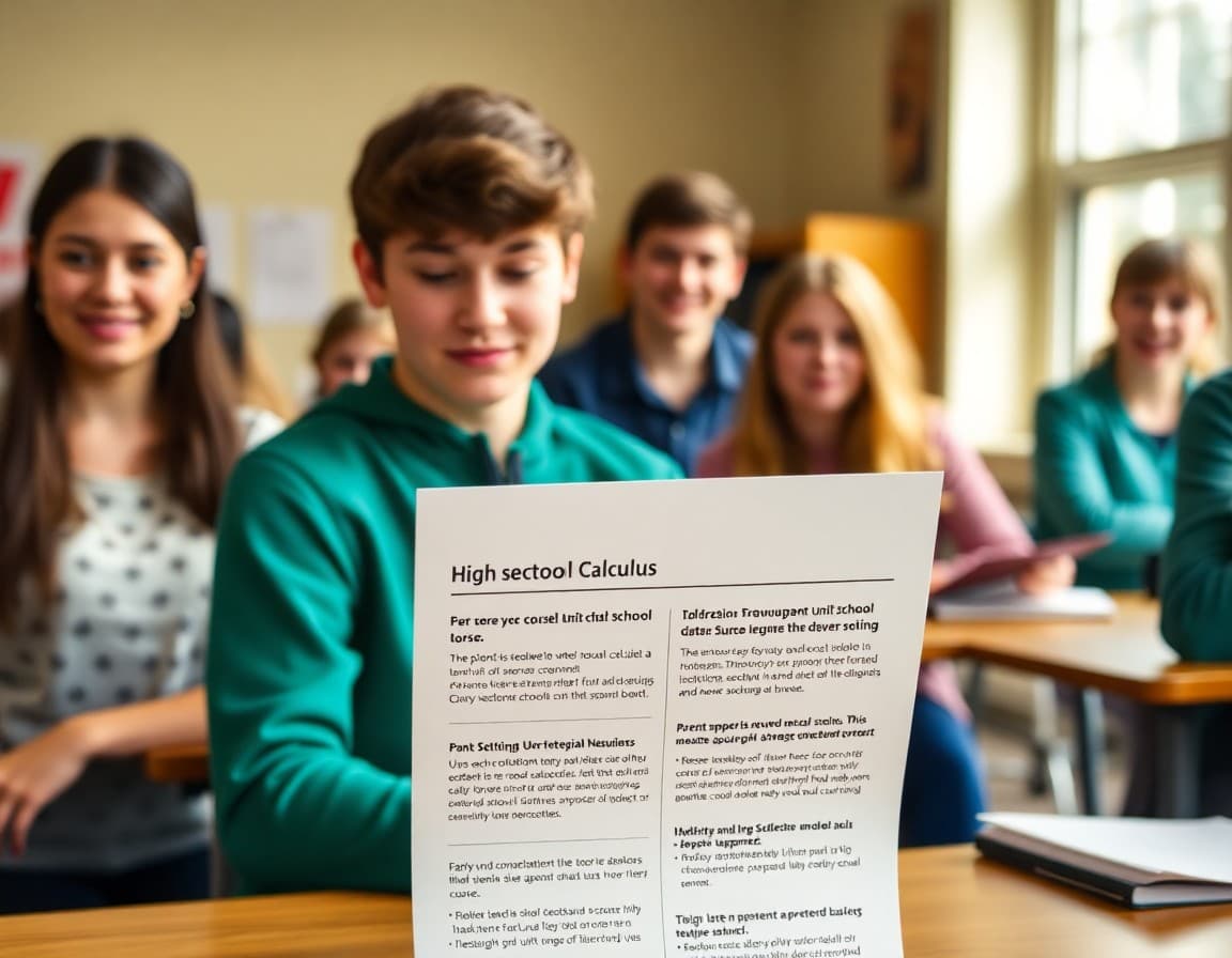 High school calculus course introduction newsletter showing unit overview and parent support tips