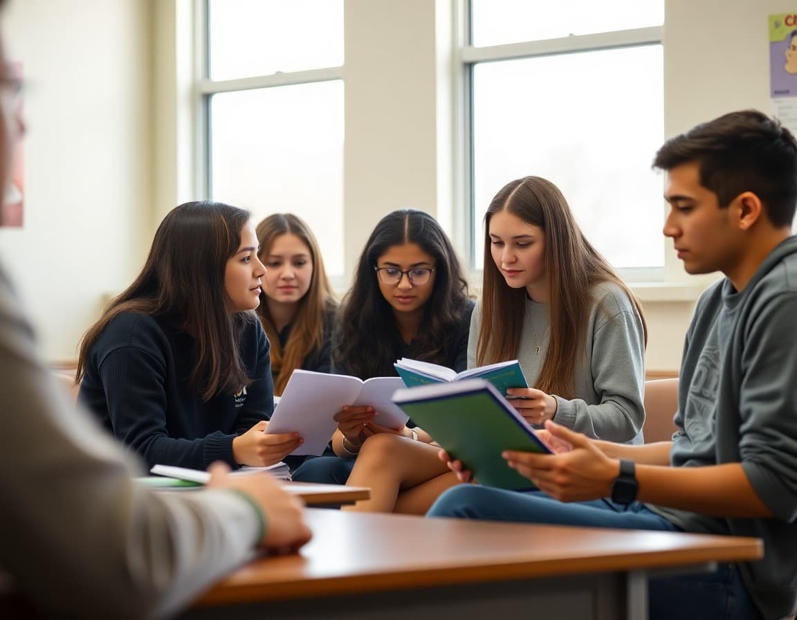 New Mexico high school students in a college prep session reviewing application materials