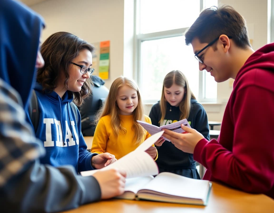 Oregon high school students reviewing college prep and graduation planning materials