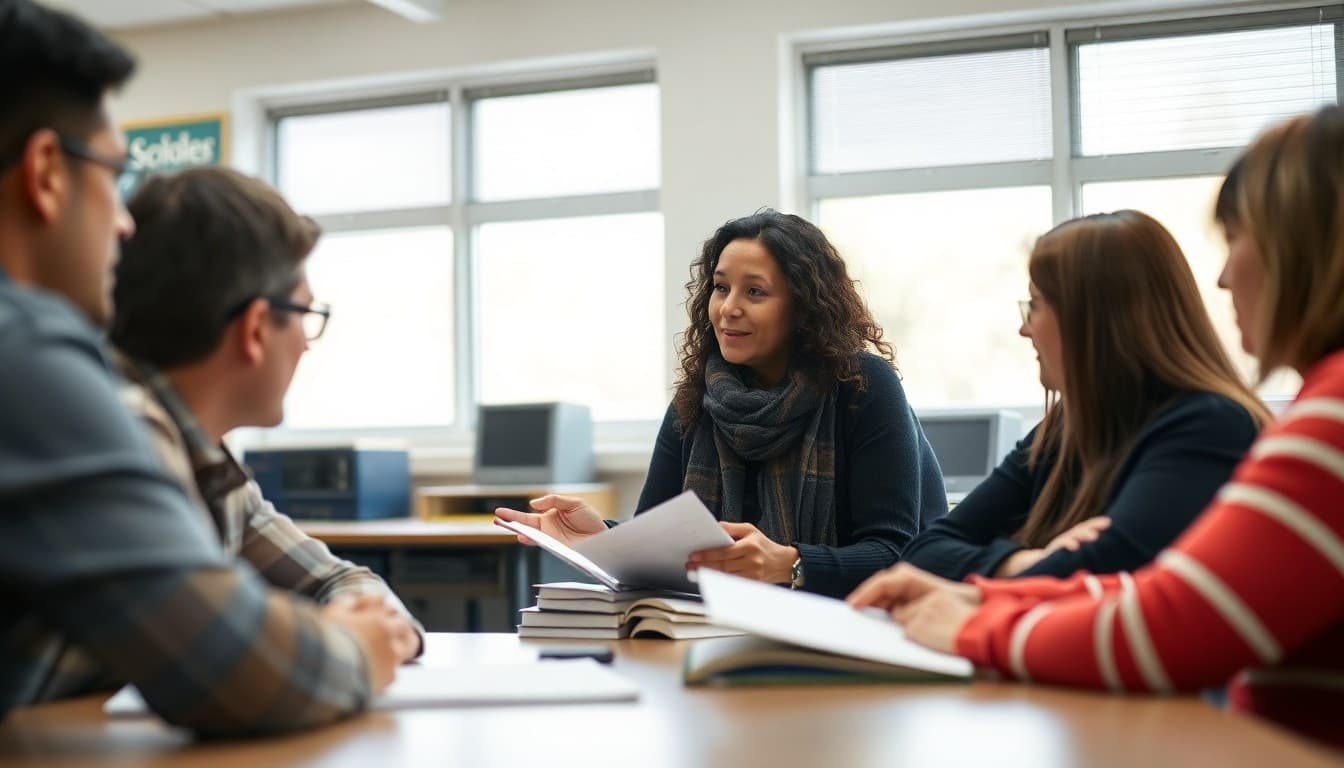 Pennsylvania high school teacher at a Philadelphia area school explaining Keystone Exam requirements to parents