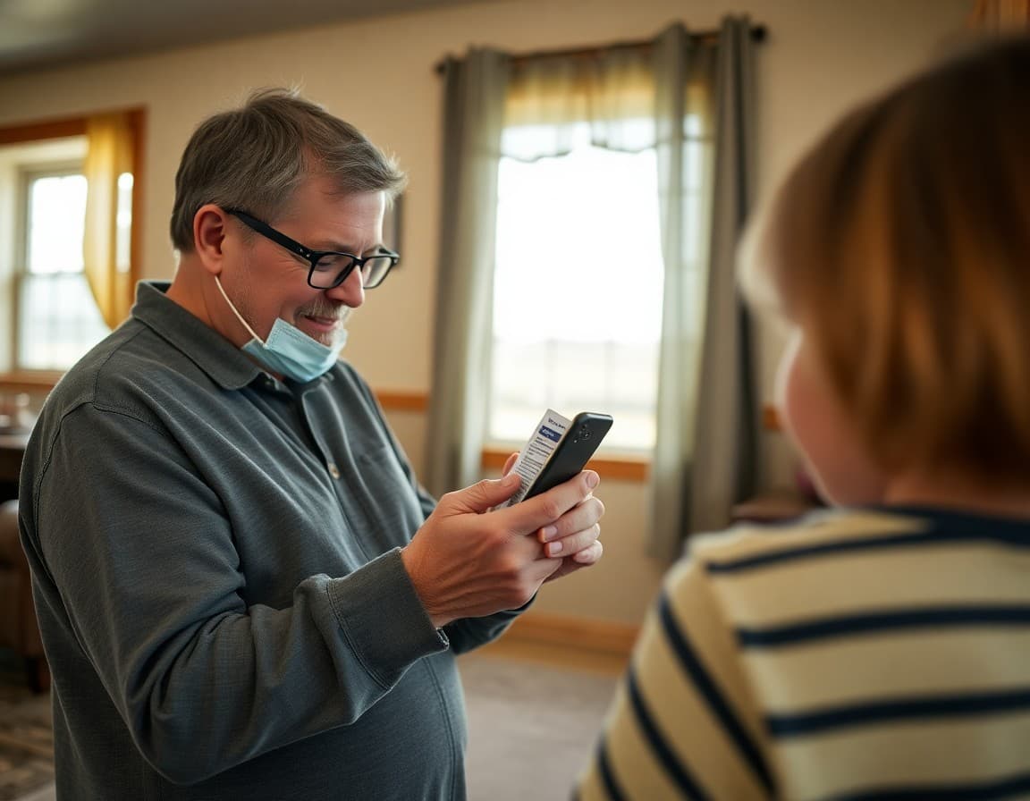 South Dakota parent checking a teacher newsletter on a phone in a rural home