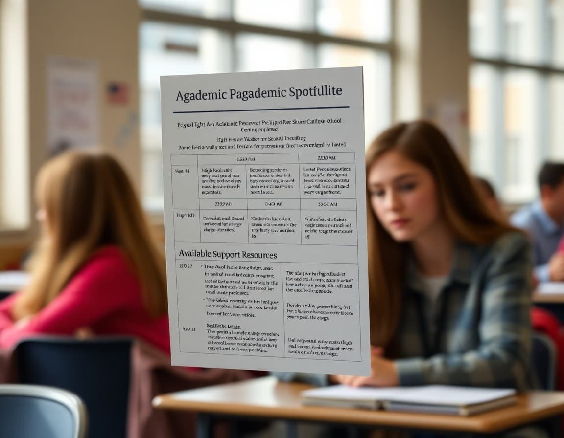 High school academic probation newsletter showing grade recovery timeline and available support resources