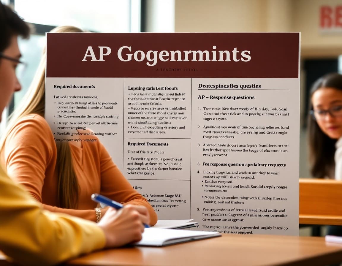 Teacher newsletter showing AP Government unit focus, required documents, and free response question preparation notes