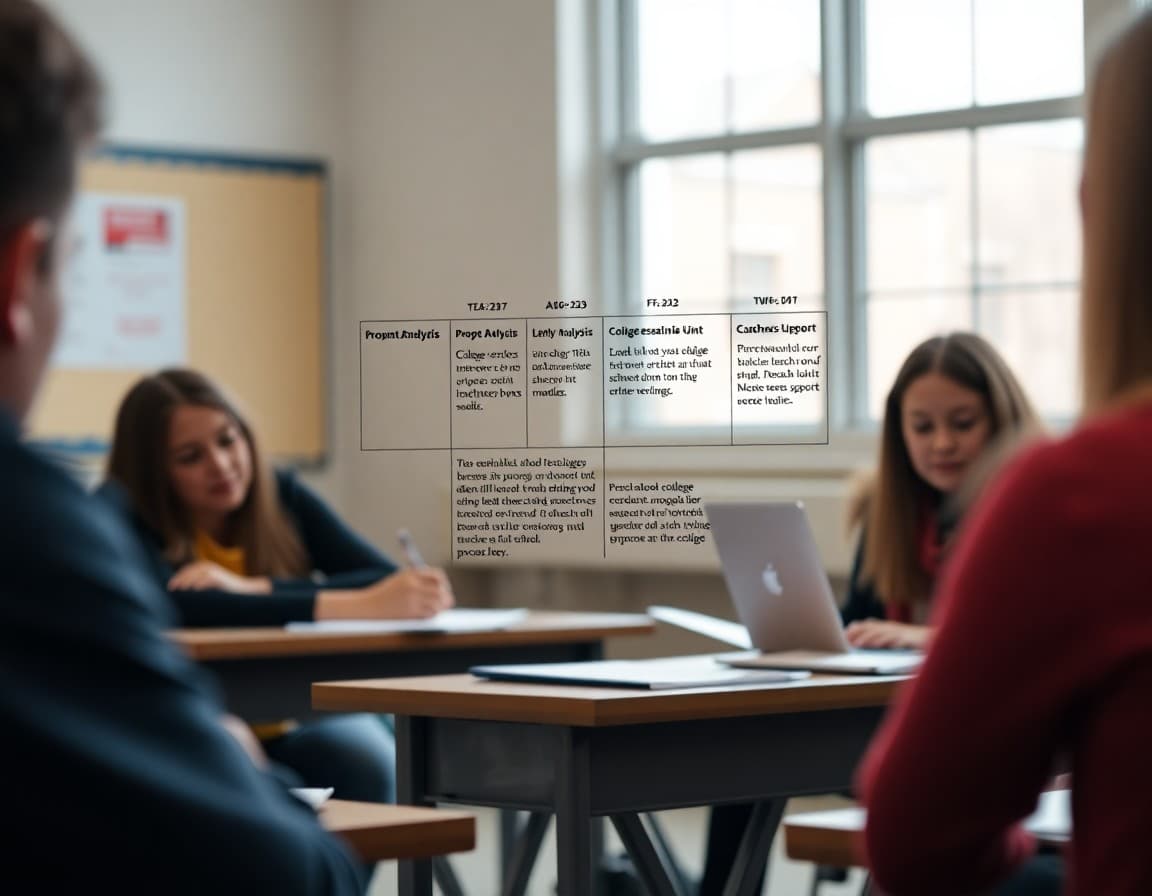 Teacher newsletter showing college essay unit timeline, prompt analysis tips, and guidance for families on appropriate support