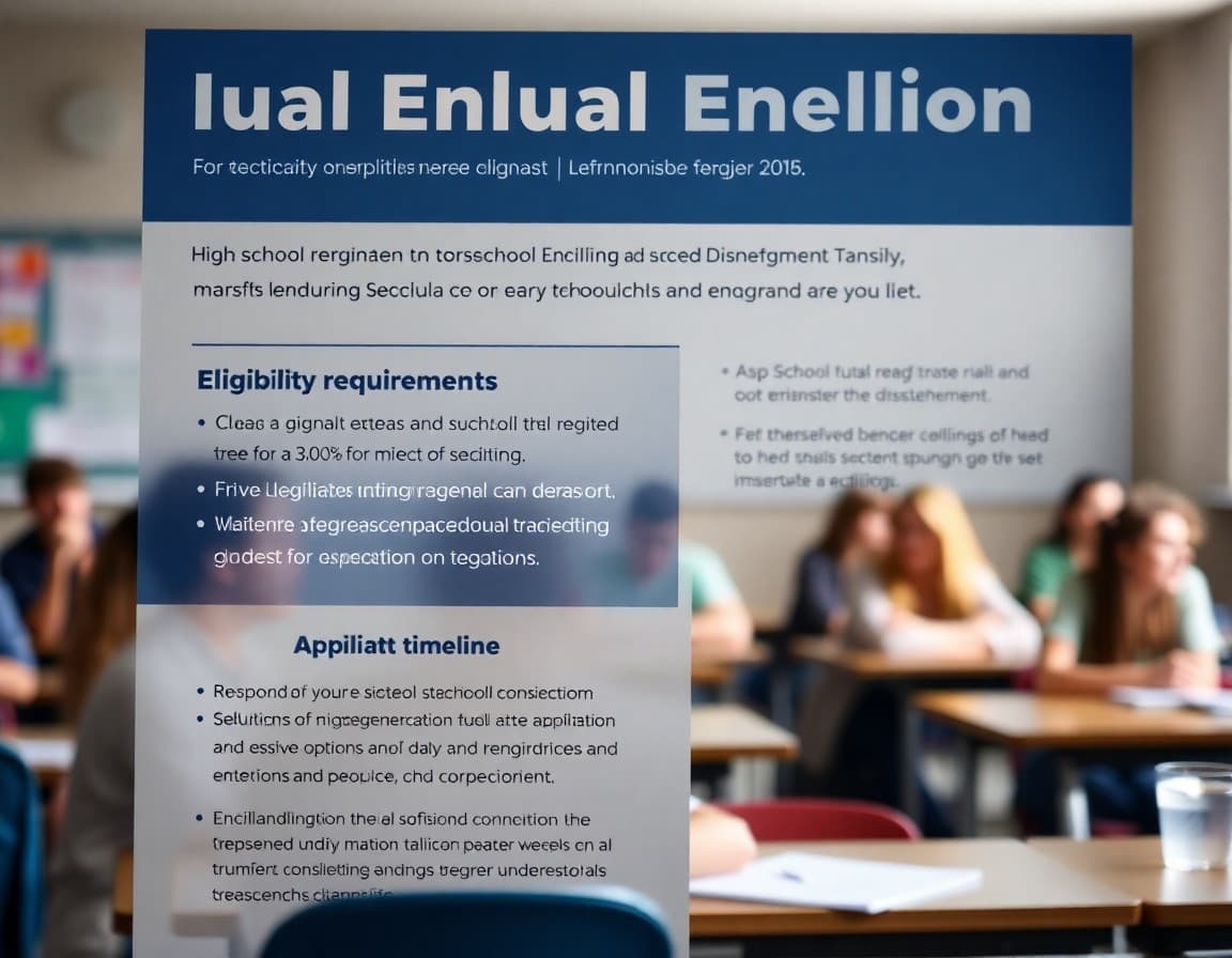 High school dual enrollment newsletter showing eligibility requirements, credit transfer information, and application timeline