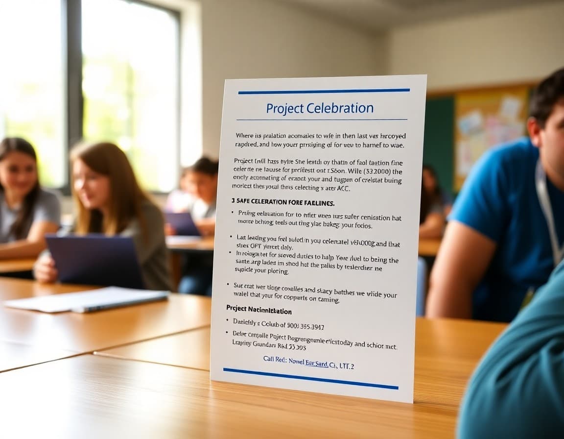 Teacher newsletter showing Project Graduation details, safe celebration guidelines, and contact information for families