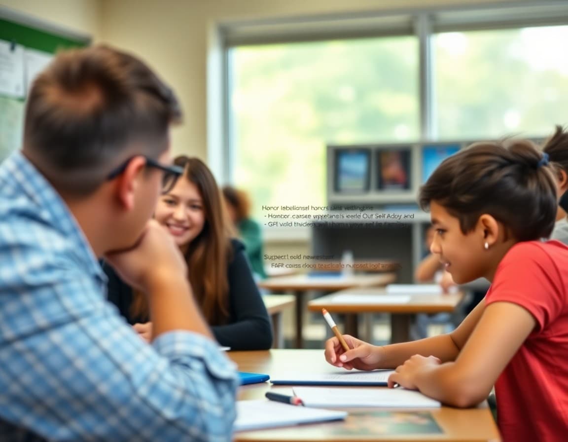 Teacher newsletter showing honors course expectations, GPA weighting explanation, and self-advocacy tips for families