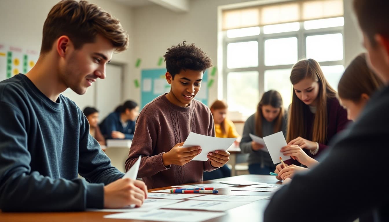 High school students building paper prototypes during a human-centered design workshop
