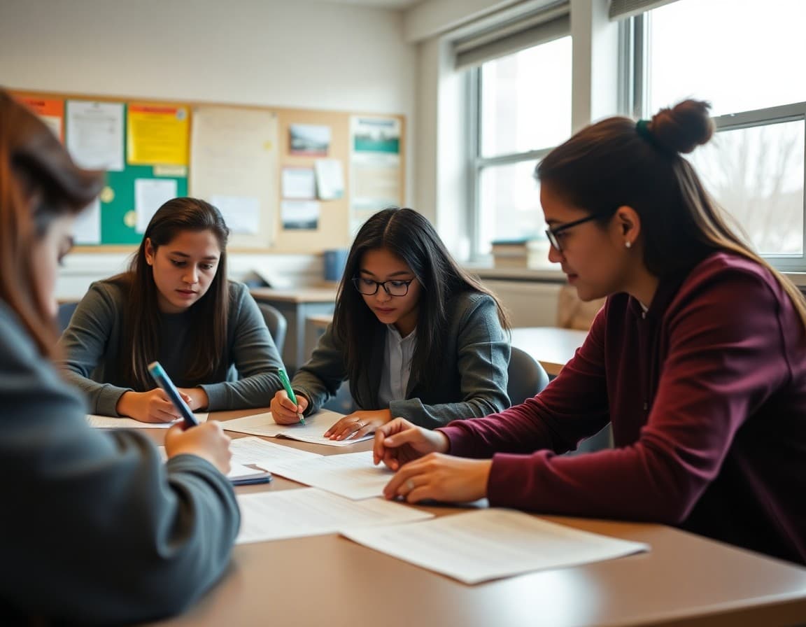 Students working on a nonprofit mission statement and program plan in a high school business class